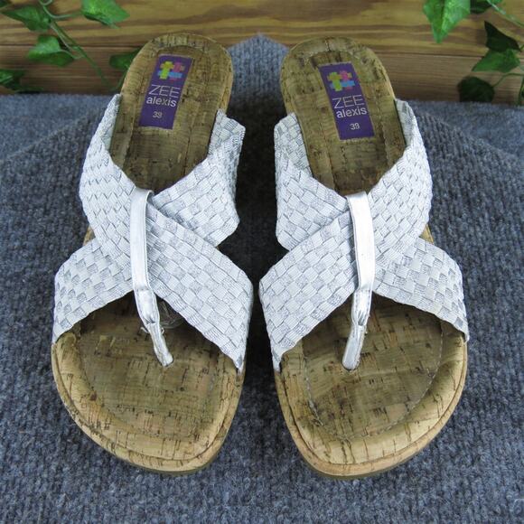 Zee Alexis Women's Flip Flop Silver Synthetic Sz 39 Medium Used 2025 - Picture 2 of 6